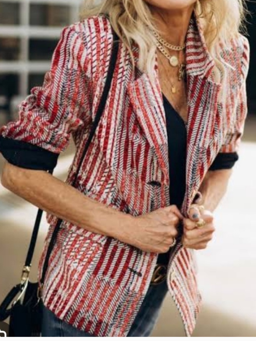 Cabi Red Patchwork Blazer Jacket Style 6028 Spring 2022 anchor buttons small